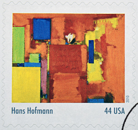 GRANADA, SPAIN - DECEMBER 1, 2015: A stamp printed in USA dedicated to Abstract Expressionists shows...