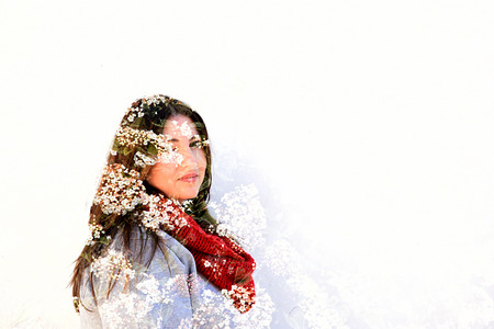 woman and flowers. Double exposure taken with the camera