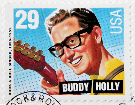 GRANADA, SPAIN - MAY 15, 2016: A stamp printed in USA shows Buddy Holly, circa 1993