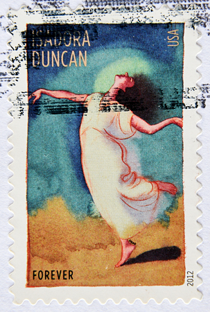 GRANADA, SPAIN - MAY 15, 2016: A stamp printed in USA shows Isadora Duncan, 2012のeditorial素材