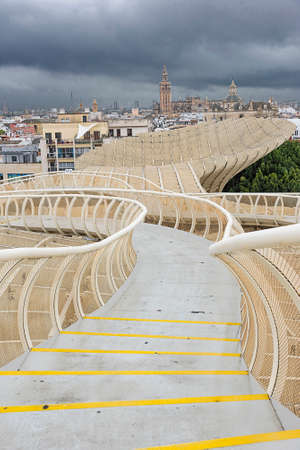Viewpoint of the Plaza Mayor of Seville and the Giralda in the backgroundの写真素材