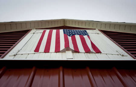 American Flag On a Red Barnの写真素材
