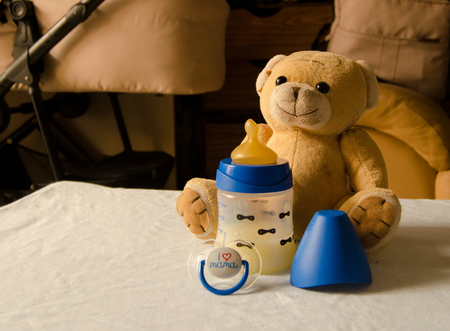 expresed milk 5 days after mother delivered baby, colostrum changing to a milkの写真素材