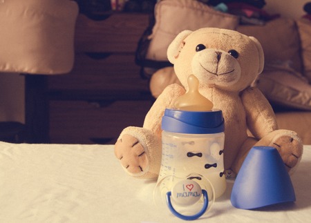 expresed milk 5 days after mother delivered baby, colostrum changing to a milkの写真素材