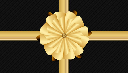 black christmas background with golden bow gift looking, present for cristmas or new yearの写真素材