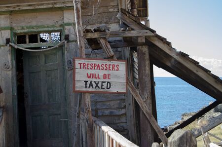 Mellieha, Malta, 30 december 2018 - No trespassing sign on the old rough house - trespassers will be...