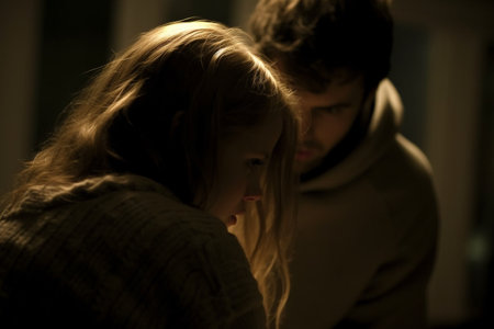 teenage brother and sister crying in the dark room. Domestic violence concept. fear. High quality photoの素材