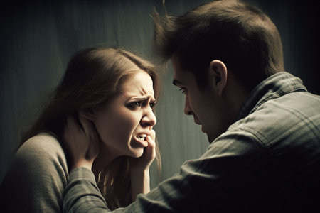 teenage brother and sister crying in the dark room. Domestic violence concept. fear. High quality photoの素材