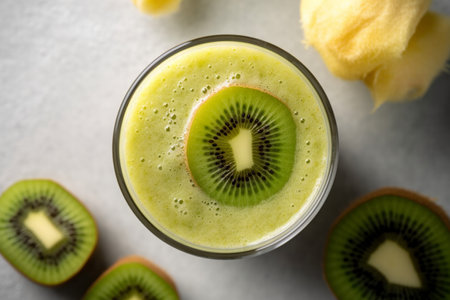A glass of kiwi smoothie refreshing and healthy breakfast. High quality photoの素材