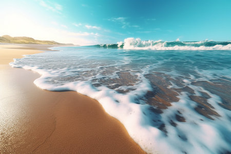 Beautiful tropical wave rolling on the sandy beach on a sunny summer day. High quality photoの素材