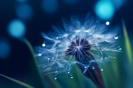 beautiful shiny dew water drops on a dandelion seed, macro photography, selective focus. High quality photoの素材