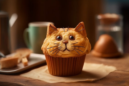 Cupcake or muffin shaped like cat. High quality photoの素材