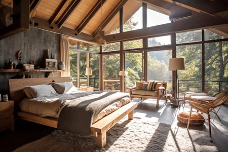 Home bedroom interior decorated with natural material. High quality photoの素材