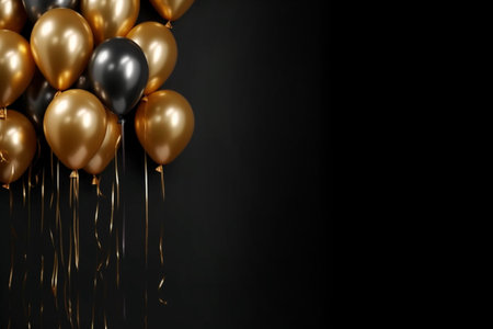 golden and black balloons Isolated on a black background. High quality photoの素材