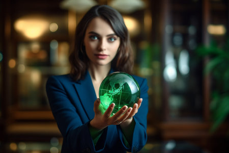 Esg concept, environmental preservation, businesswoman holding crystal globe. High quality photoの素材