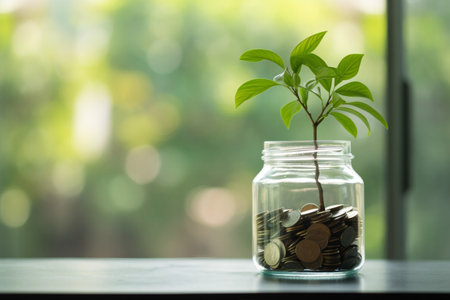 ESG concept of environmental, social, and governance.ESG small tree on stack coins idea for esg investment sustainable organizational development. account the environment. High quality. High quality photoの素材