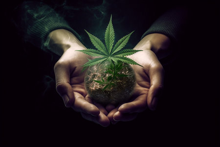 Growing Marijuana or Cannabis stem with leaves. . High quality photoの素材