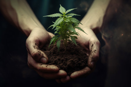Growing Marijuana or Cannabis stem with leaves. . High quality photoの素材