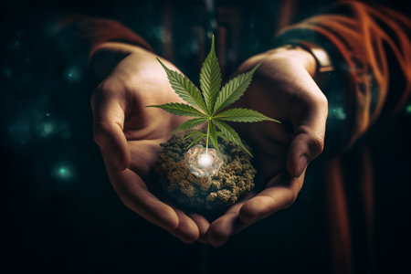 Growing Marijuana or Cannabis stem with leaves. . High quality photoの素材