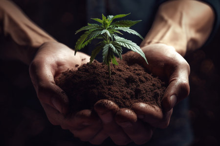 Growing Marijuana or Cannabis stem with leaves. . High quality photoの素材