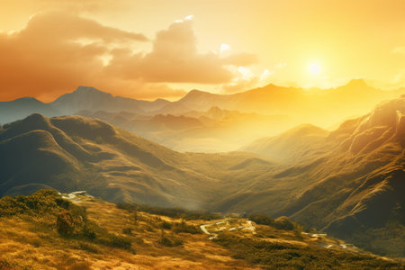 Golden sun light in highland sulfur mountains. Scenery nature view. High quality photoの素材