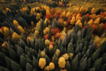 Autumn forest aerial drone view. High quality photoの素材