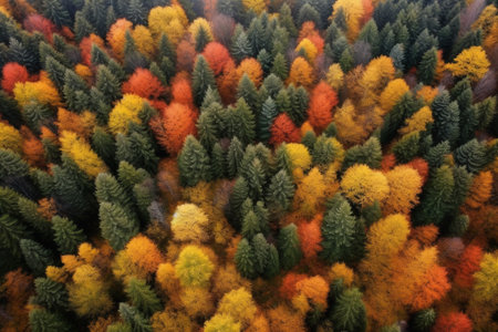 Autumn forest aerial drone view. High quality photoの素材