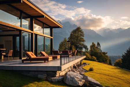 Modern exterior of a luxory vila in the mountains. High quality photoの素材
