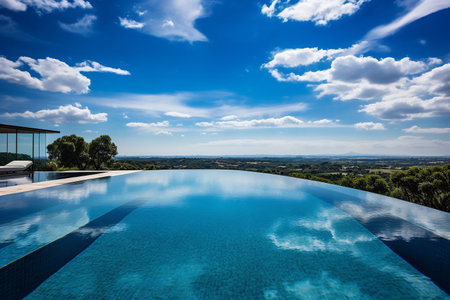 An infinity pool on a bright summer day. High quality photoの素材