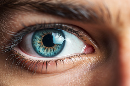 Macro shot of male human blue eye. High quality photoの素材