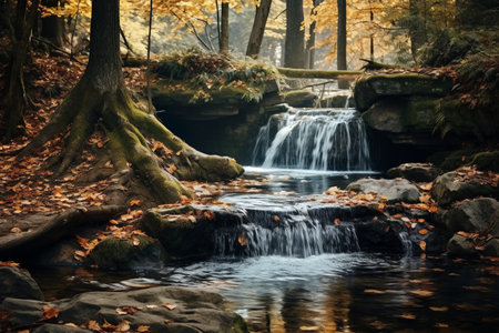 small waterfall on autumn day in a forest. High quality photoの素材