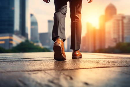 Way to success. businessman walk on road and start to success, close up shoes walking, goal and target concept. High quality illustrationの素材