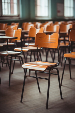 School chairs in an empty classroom. High quality photoの素材