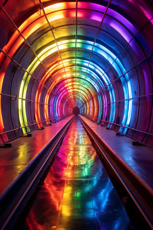 Abstract art. Tunnel with rainbow colors, oil painting. Background. High quality photoの素材