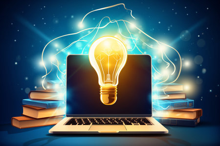 E-learning graduate certificate program concept. lightbulb graduation hat, and education . Internet education course degree, Idea of learning online class.Webinar Online Courses. High quality photoの素材