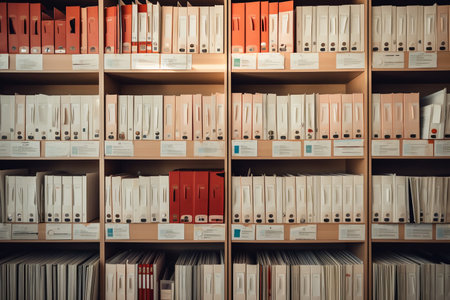 various medical record charts and folders in cabinet and on shelve sorted alphabetically and numerically. High quality photoの素材