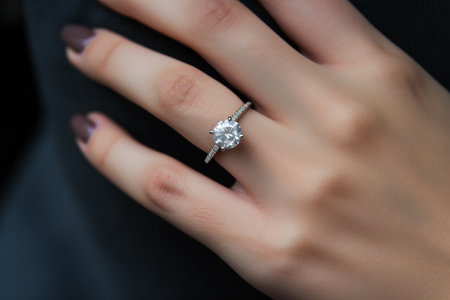 Woman hand with engagement ring. Close up. High quality photoの素材