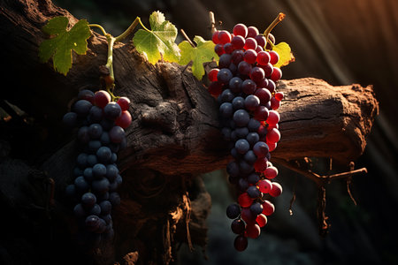 Red wine grapes on old vine. High quality photoの素材