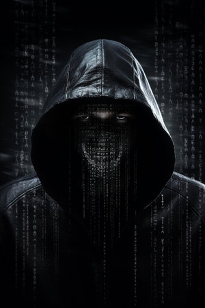 the dark web hooded hacker banner. High quality photoの素材