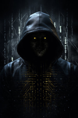 the dark web hooded hacker banner. High quality photoの素材