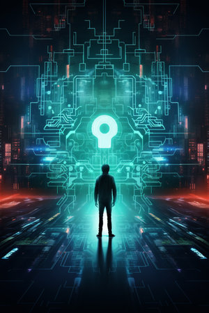 Cybersecurity and identity theft, metaverse virtual reality. High quality photoの素材