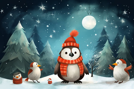Cute Christmas animals post card or background. High quality photoの素材