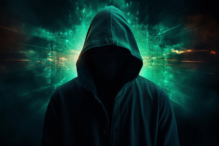 the dark web hooded hacker banner. High quality photoの素材