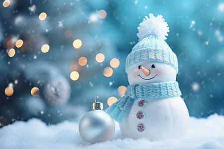 Christmas snowman in a snowy landscape. High quality photoの素材