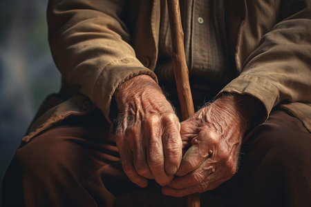 Close up on wrinkled hands of an elderly person. High quality photoの素材