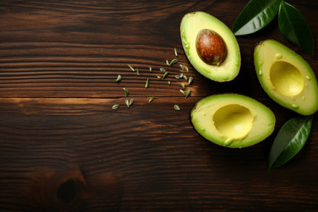 Fresh sliced avocado in fooden table. Healthy eating, keto diet. High quality photoの素材
