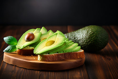 Fresh sliced avocado in fooden table. Healthy eating, keto diet. High quality photoの素材