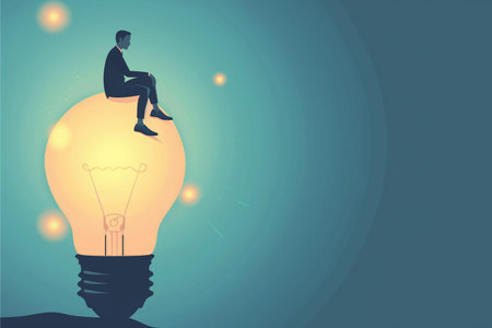 Critical thinking concept. Illustration of a man and a light bulb. creativity. High quality photoの素材