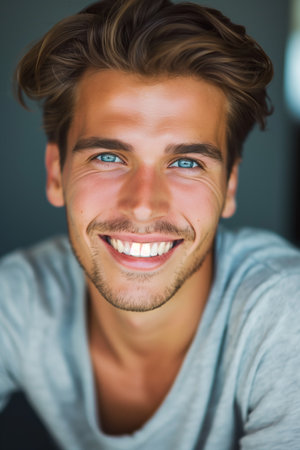 Portrait of a smiling joyful handsome man. High quality photoの素材