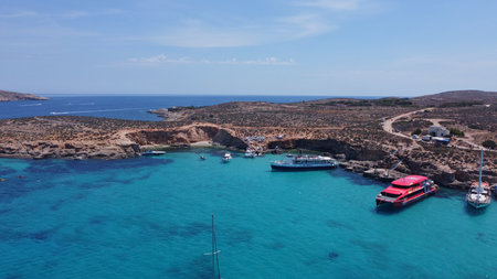 Comino, Malta - 29.05.2024 - Aerial view of Comino island, part of Malta. Blue lagoon, summer,...